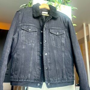 All Saints Alder Denim Jacket - Sherpa fur winter jacket